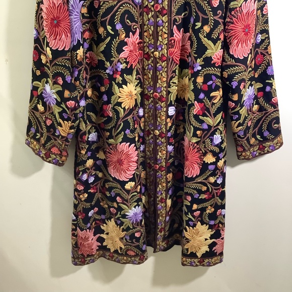Precious Craft Women’s Wool Floral Embroidery Long Coat Boho Hippie Y2K - Picture 3 of 8